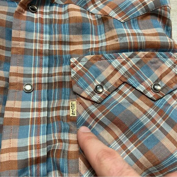 Vintage Levis Western Shirt Men’s Medium Blue Tab Pearl Snap USA Tapered READ - Picture 5 of 7